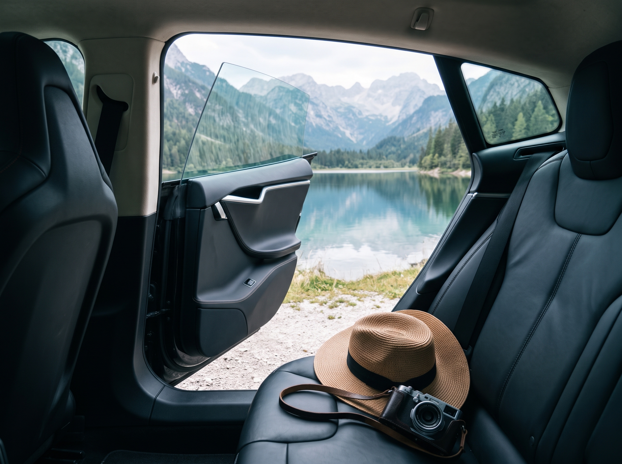 Blick aus dem Fond der MUC-Shuttle Limousine auf einen Bergsee in den bayerischen Alpen – privater Tagesausflug
